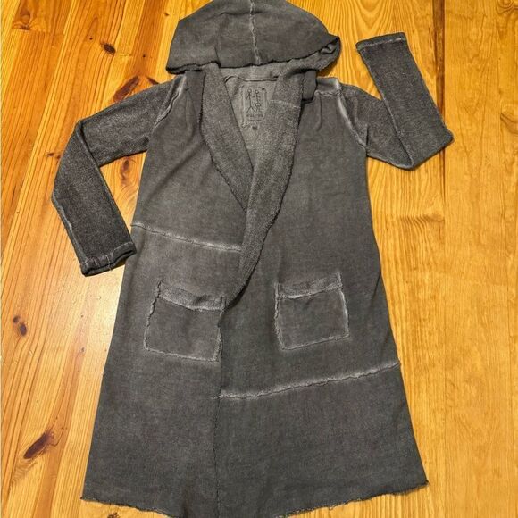 Pete&Greta Johnny Was Gray Draped Open Front Cardigan Hood Size XSmall - Picture 3 of 8